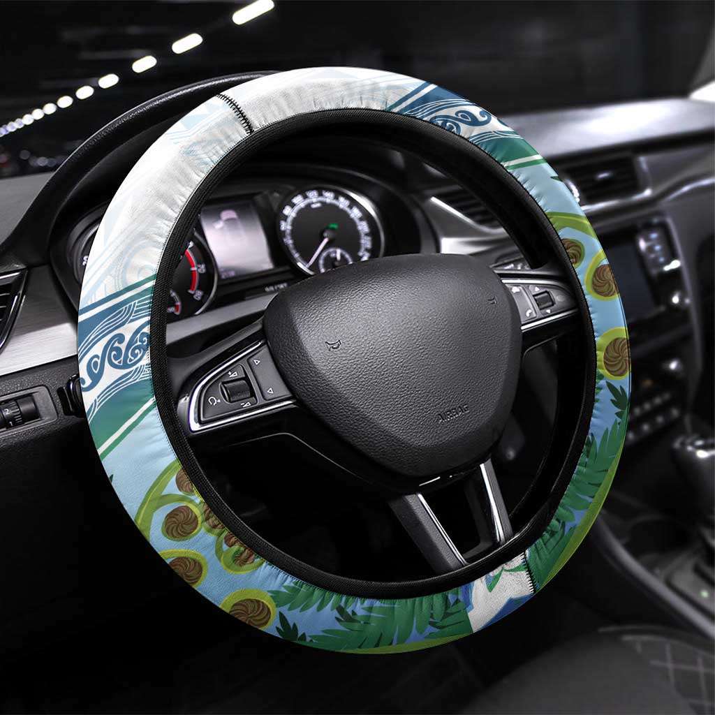 Aotearoa New Zealand Natural Plants Steering Wheel Cover Pohutukawa with Silver Ferns Koru Frond Maori Tattoos LT03 Universal Fit Multicolor - Polynesian Pride