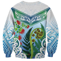 Aotearoa New Zealand Natural Plants Sweatshirt Pohutukawa with Silver Ferns Koru Frond Maori Tattoos