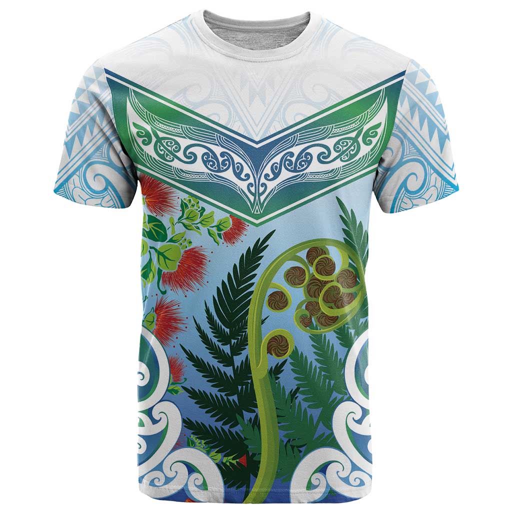 Aotearoa New Zealand Natural Plants T Shirt Pohutukawa with Silver Ferns Koru Frond Maori Tattoos LT03 Multicolor - Polynesian Pride