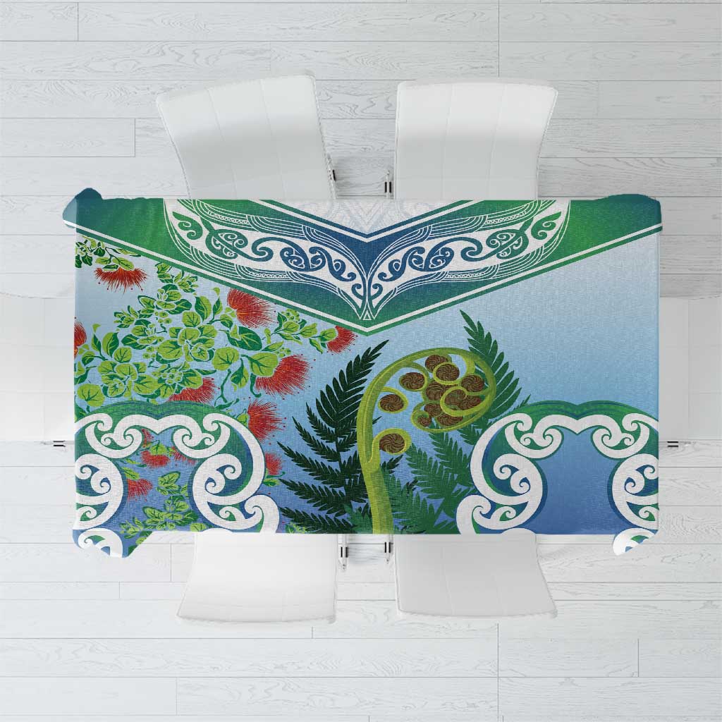 Aotearoa New Zealand Natural Plants Tablecloth Pohutukawa with Silver Ferns Koru Frond Maori Tattoos LT03 Multicolor - Polynesian Pride