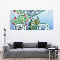 Aotearoa New Zealand Natural Plants Tapestry Pohutukawa with Silver Ferns Koru Frond Maori Tattoos