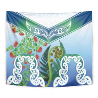Aotearoa New Zealand Natural Plants Tapestry Pohutukawa with Silver Ferns Koru Frond Maori Tattoos