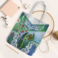 Aotearoa New Zealand Natural Plants Tote Bag Pohutukawa with Silver Ferns Koru Frond Maori Tattoos LT03 White Strap One Size Multicolor - Polynesian Pride
