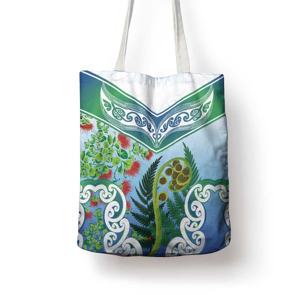 Aotearoa New Zealand Natural Plants Tote Bag Pohutukawa with Silver Ferns Koru Frond Maori Tattoos LT03 - Polynesian Pride