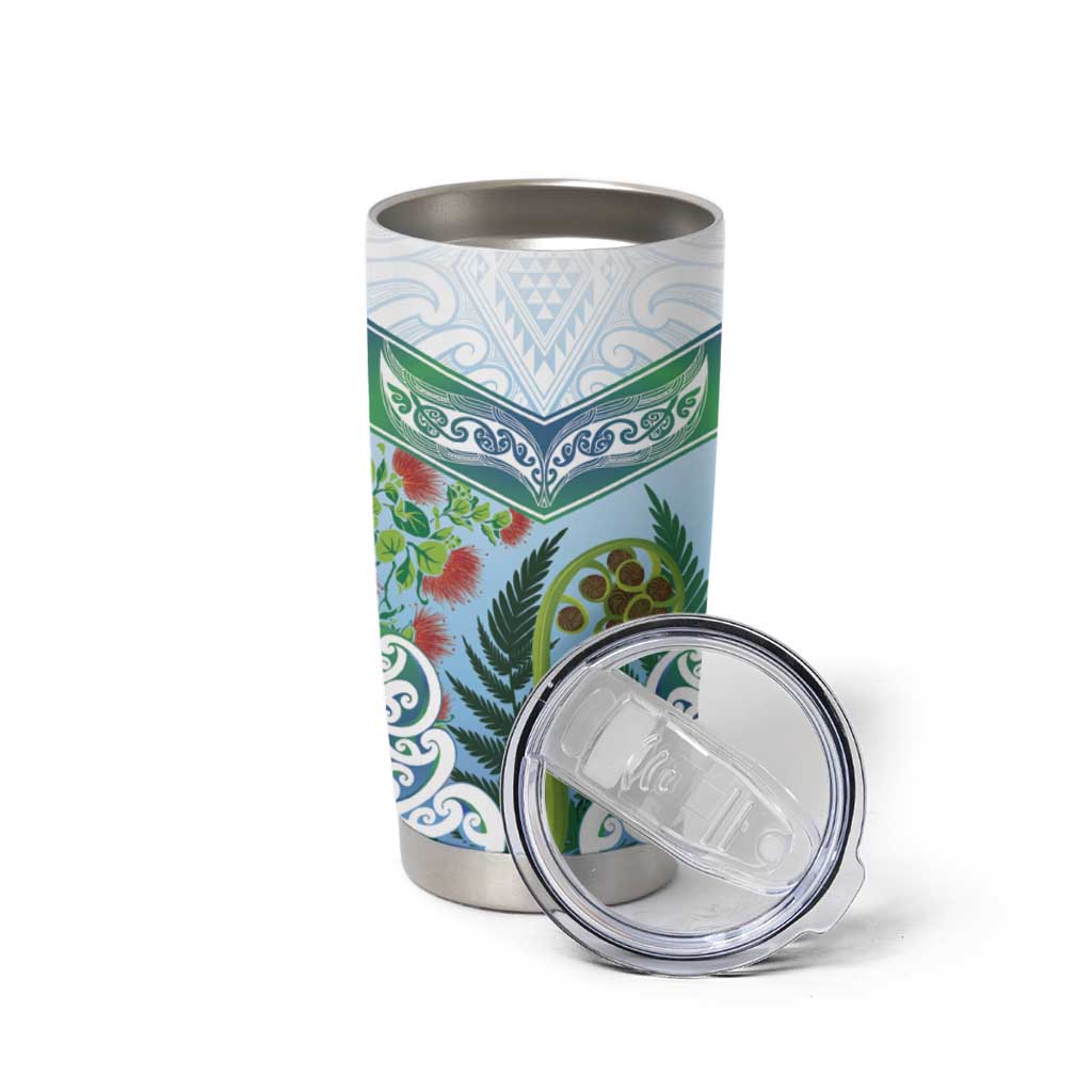 Aotearoa New Zealand Natural Plants Tumbler Cup Pohutukawa with Silver Ferns Koru Frond Maori Tattoos LT03 - Polynesian Pride