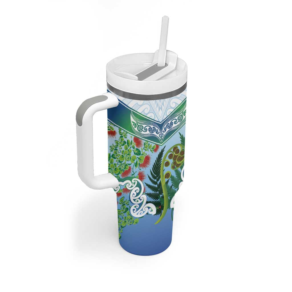 Aotearoa New Zealand Natural Plants Tumbler With Handle Pohutukawa with Silver Ferns Koru Frond Maori Tattoos LT03 - Polynesian Pride