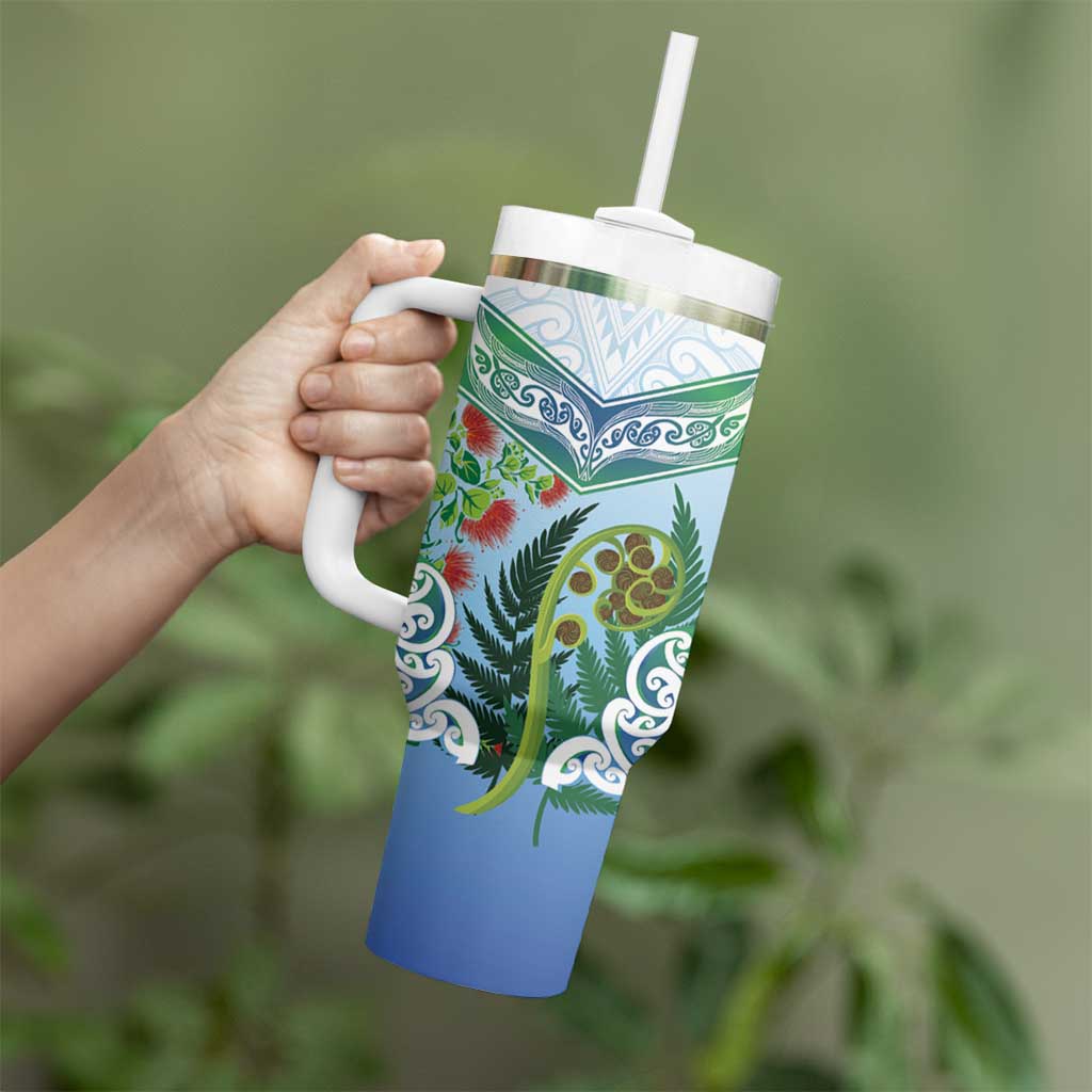 Aotearoa New Zealand Natural Plants Tumbler With Handle Pohutukawa with Silver Ferns Koru Frond Maori Tattoos LT03 - Polynesian Pride