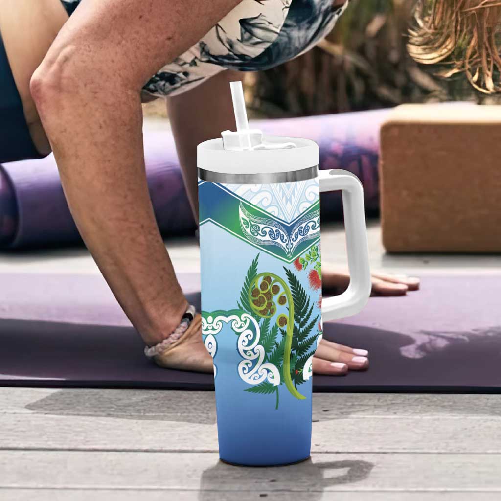 Aotearoa New Zealand Natural Plants Tumbler With Handle Pohutukawa with Silver Ferns Koru Frond Maori Tattoos LT03 - Polynesian Pride