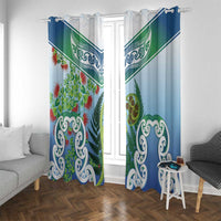 Aotearoa New Zealand Natural Plants Window Curtain Pohutukawa with Silver Ferns Koru Frond Maori Tattoos