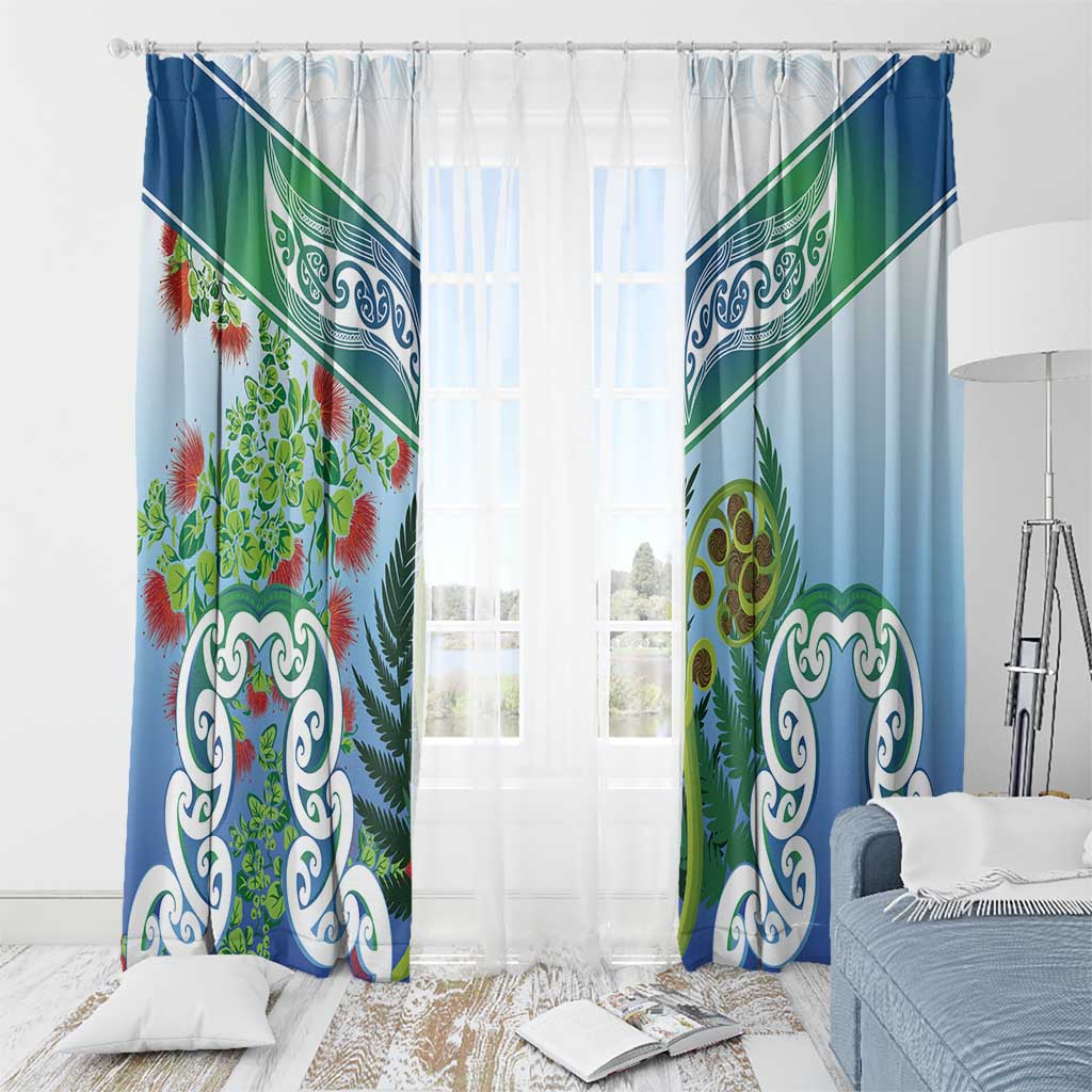 Aotearoa New Zealand Natural Plants Window Curtain Pohutukawa with Silver Ferns Koru Frond Maori Tattoos