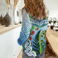 Aotearoa New Zealand Natural Plants Women Casual Shirt Pohutukawa with Silver Ferns Koru Frond Maori Tattoos LT03 - Polynesian Pride