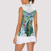 Aotearoa New Zealand Natural Plants Women Sleeveless Polo Shirt Pohutukawa with Silver Ferns Koru Frond Maori Tattoos LT03 - Polynesian Pride