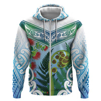 Aotearoa New Zealand Natural Plants Zip Hoodie Pohutukawa with Silver Ferns Koru Frond Maori Tattoos LT03 Zip Hoodie Multicolor - Polynesian Pride