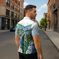 Aotearoa New Zealand Natural Plants Zipper Polo Shirt Pohutukawa with Silver Ferns Koru Frond Maori Tattoos LT03 - Polynesian Pride