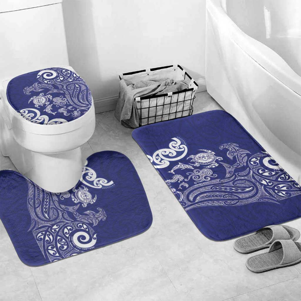New Zealand Sea Animals with Maori Tribal Tattoo Bathroom Set Blue Color