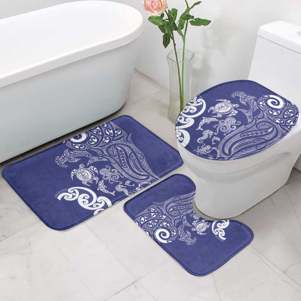 New Zealand Sea Animals with Maori Tribal Tattoo Bathroom Set Blue Color