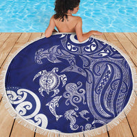 New Zealand Sea Animals with Maori Tribal Tattoo Beach Blanket Blue Color