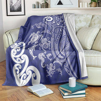 New Zealand Sea Animals with Maori Tribal Tattoo Blanket Blue Color