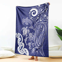 New Zealand Sea Animals with Maori Tribal Tattoo Blanket Blue Color