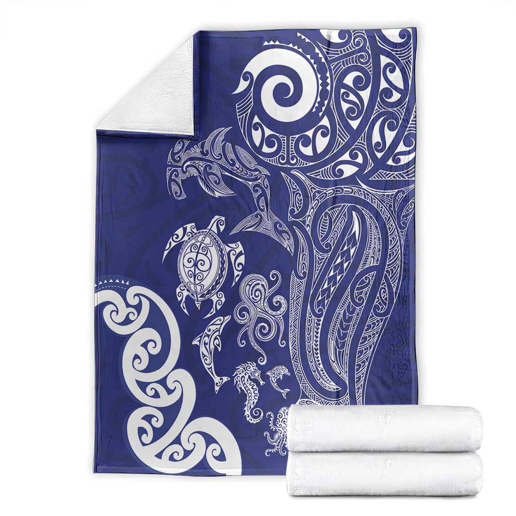 New Zealand Sea Animals with Maori Tribal Tattoo Blanket Blue Color