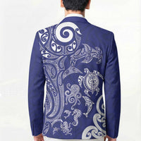 New Zealand Sea Animals with Maori Tribal Tattoo Blazer Blue Color