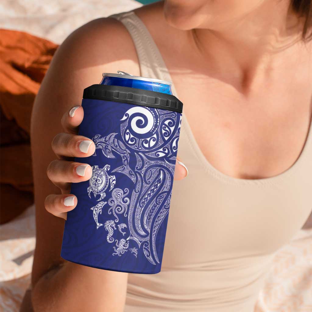 New Zealand Sea Animals with Maori Tribal Tattoo 4 in 1 Can Cooler Tumbler Blue Color LT03 - Polynesian Pride