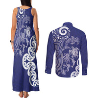 New Zealand Sea Animals with Maori Tribal Tattoo Couples Matching Tank Maxi Dress and Long Sleeve Button Shirt Blue Color LT03 - Polynesian Pride