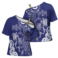 New Zealand Sea Animals with Maori Tribal Tattoo Cross Shoulder Shirt Blue Color LT03 - Polynesian Pride