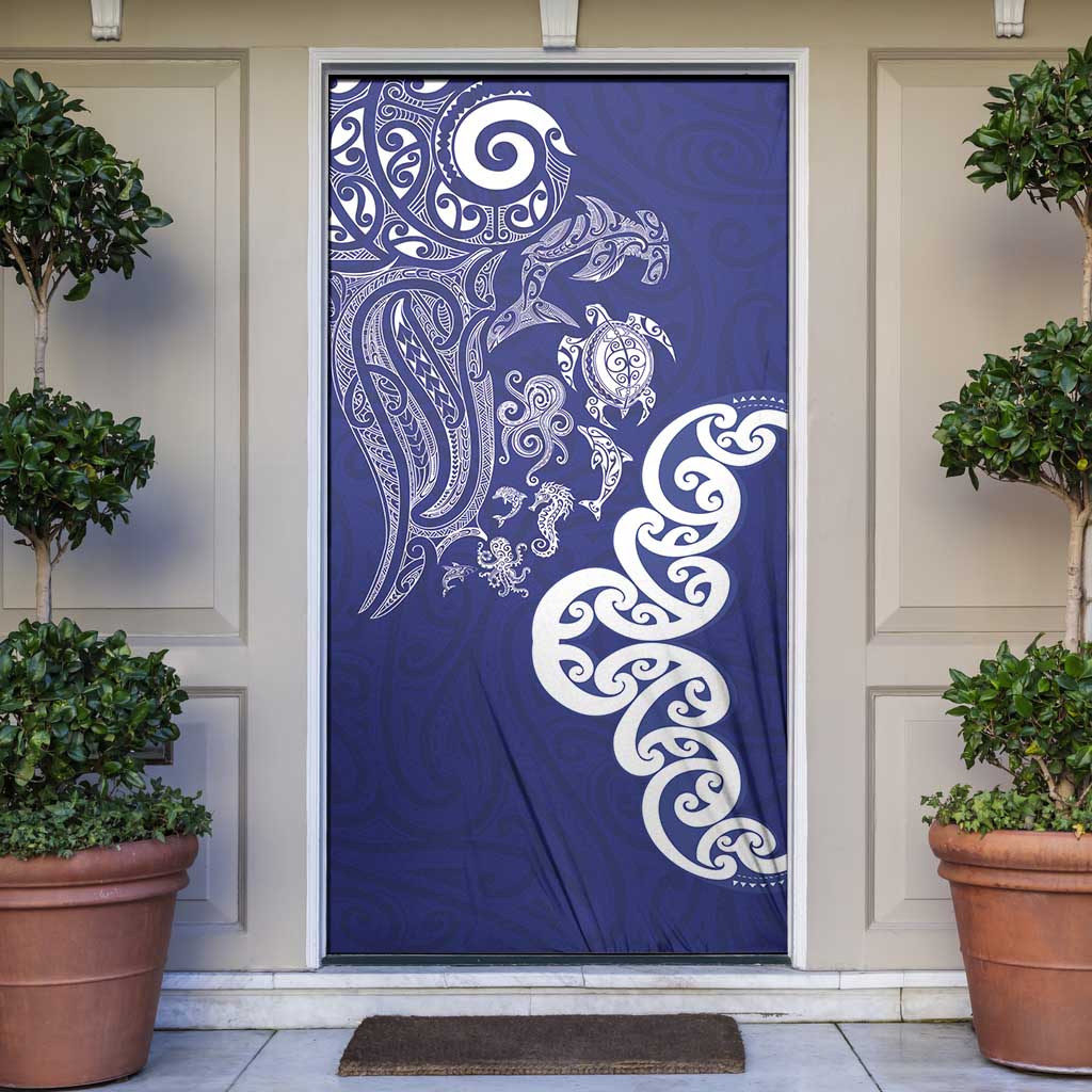 New Zealand Sea Animals with Maori Tribal Tattoo Door Cover Blue Color LT03 Blue - Polynesian Pride