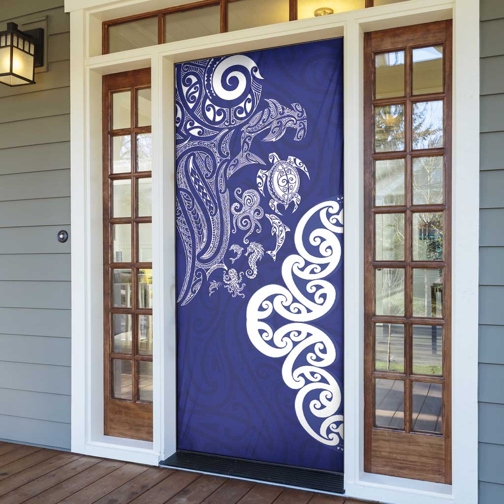 New Zealand Sea Animals with Maori Tribal Tattoo Door Cover Blue Color LT03 - Polynesian Pride