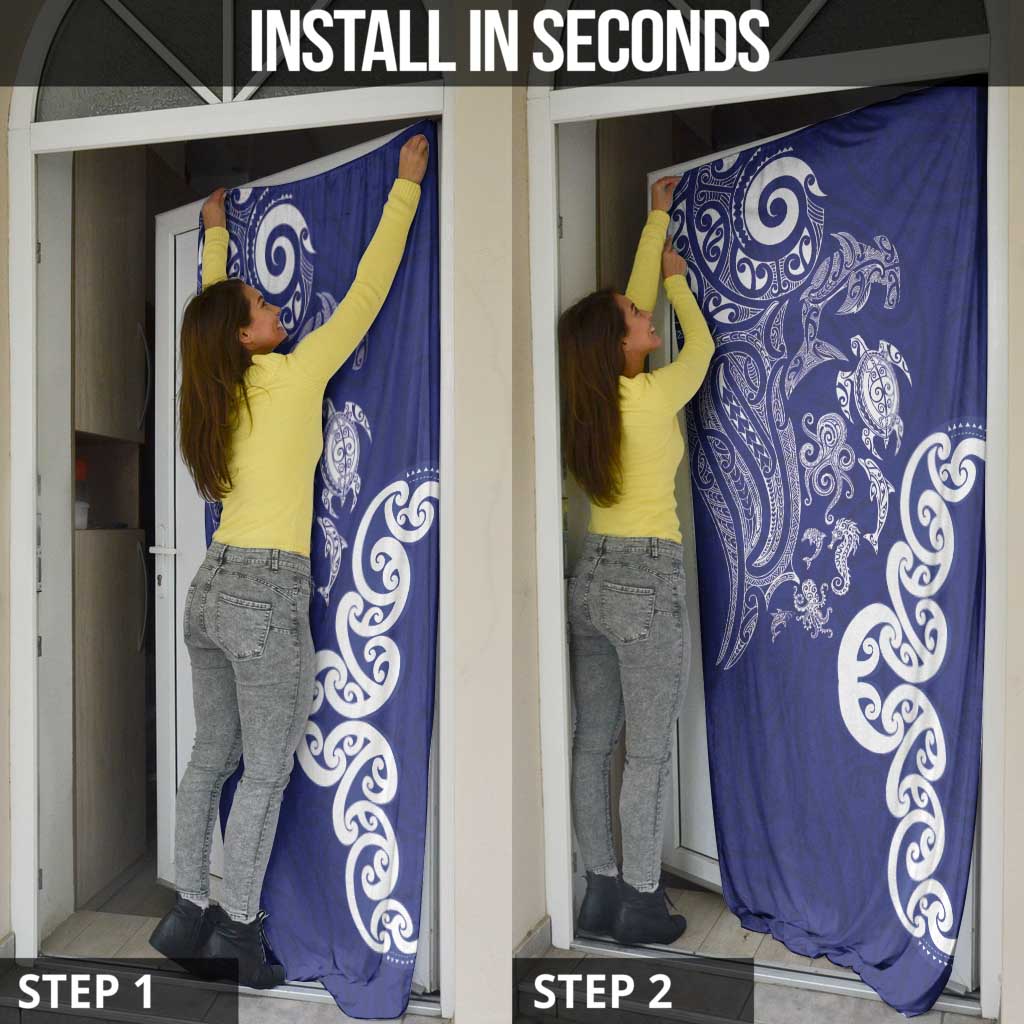 New Zealand Sea Animals with Maori Tribal Tattoo Door Cover Blue Color LT03 - Polynesian Pride