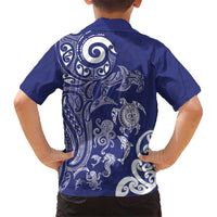 New Zealand Sea Animals with Maori Tribal Tattoo Family Matching Long Sleeve Bodycon Dress and Hawaiian Shirt Blue Color LT03 - Polynesian Pride