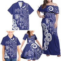 New Zealand Sea Animals with Maori Tribal Tattoo Family Matching Off Shoulder Maxi Dress and Hawaiian Shirt Blue Color LT03 - Polynesian Pride