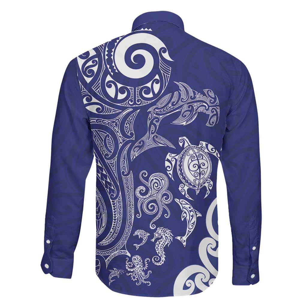 New Zealand Sea Animals with Maori Tribal Tattoo Family Matching Puletasi and Hawaiian Shirt Blue Color LT03 - Polynesian Pride
