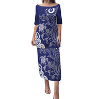 New Zealand Sea Animals with Maori Tribal Tattoo Family Matching Puletasi and Hawaiian Shirt Blue Color LT03 Mom's Dress Blue - Polynesian Pride