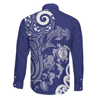 New Zealand Sea Animals with Maori Tribal Tattoo Family Matching Short Sleeve Bodycon Dress and Hawaiian Shirt Blue Color LT03 - Polynesian Pride