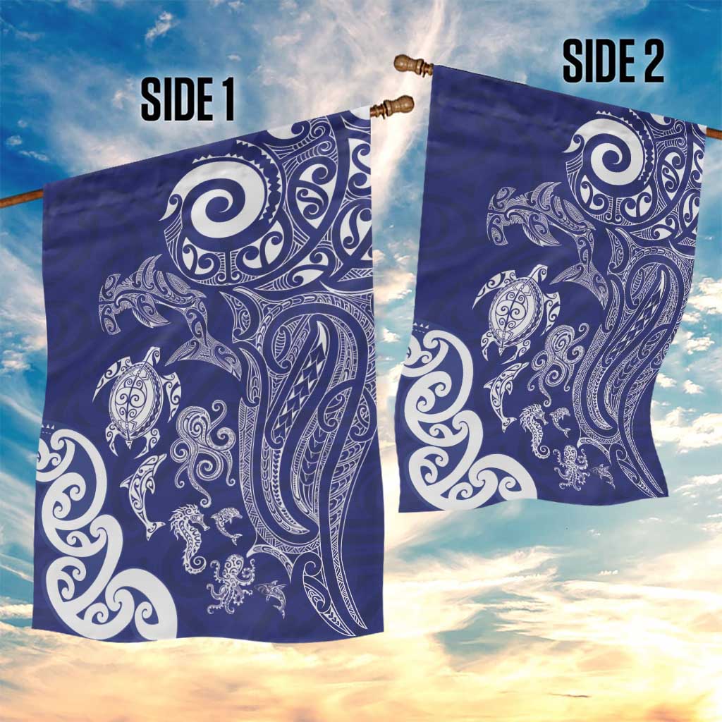 New Zealand Sea Animals with Maori Tribal Tattoo Garden Flag Blue Color LT03 - Polynesian Pride