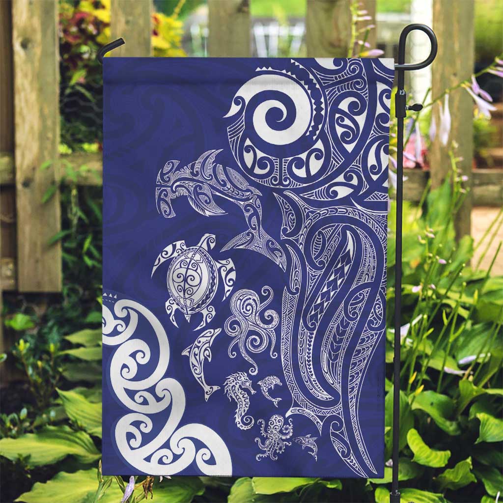 New Zealand Sea Animals with Maori Tribal Tattoo Garden Flag Blue Color LT03 Garden Flag Blue - Polynesian Pride