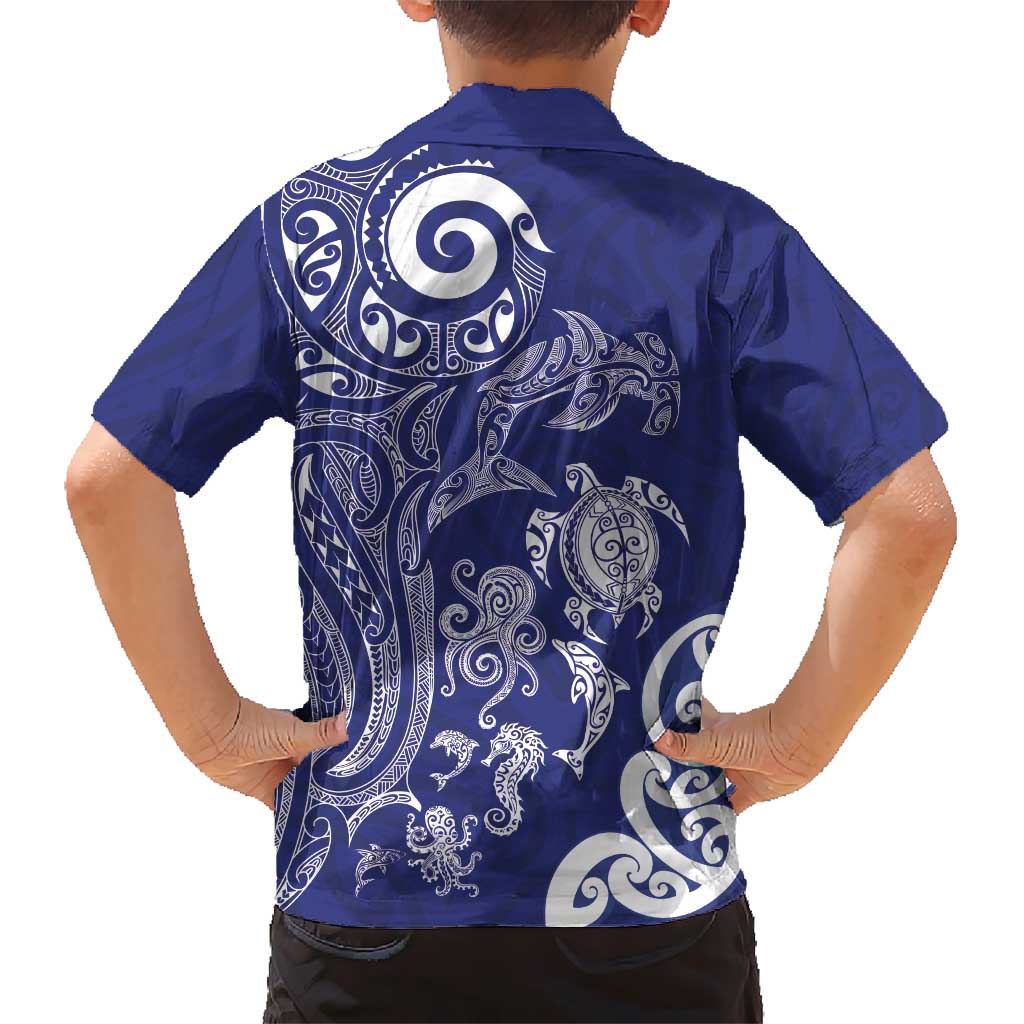 New Zealand Sea Animals with Maori Tribal Tattoo Hawaiian Shirt Blue Color LT03 - Polynesian Pride