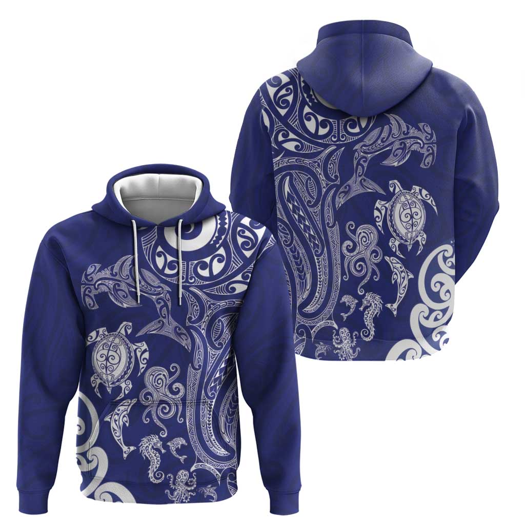 New Zealand Sea Animals with Maori Tribal Tattoo Hoodie Blue Color LT03 - Polynesian Pride