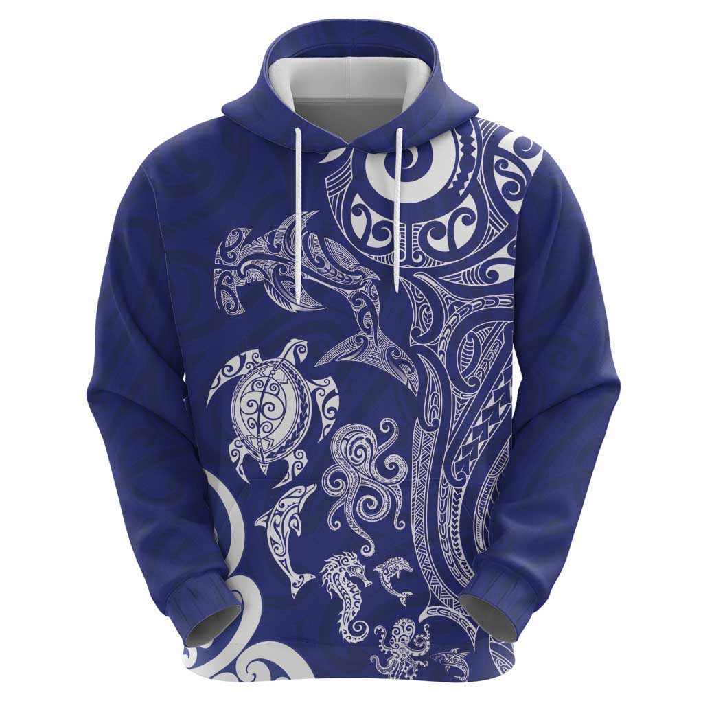 New Zealand Sea Animals with Maori Tribal Tattoo Hoodie Blue Color LT03 - Polynesian Pride