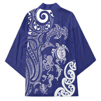 New Zealand Sea Animals with Maori Tribal Tattoo Kimono Blue Color