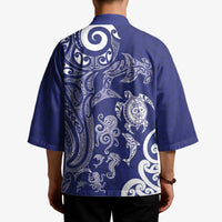 New Zealand Sea Animals with Maori Tribal Tattoo Kimono Blue Color