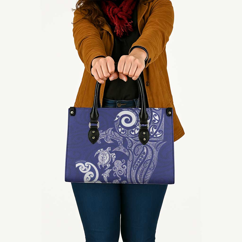New Zealand Sea Animals with Maori Tribal Tattoo Leather Bag Blue Color