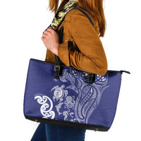 New Zealand Sea Animals with Maori Tribal Tattoo Leather Tote Bag Blue Color LT03 Blue - Polynesian Pride
