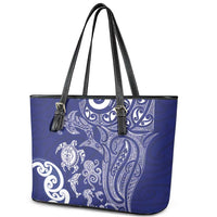 New Zealand Sea Animals with Maori Tribal Tattoo Leather Tote Bag Blue Color LT03 - Polynesian Pride