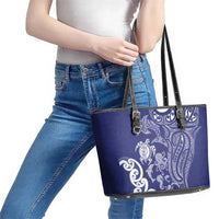 New Zealand Sea Animals with Maori Tribal Tattoo Leather Tote Bag Blue Color LT03 - Polynesian Pride
