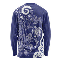 New Zealand Sea Animals with Maori Tribal Tattoo Long Sleeve Shirt Blue Color LT03 - Polynesian Pride