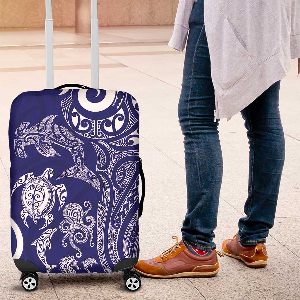 New Zealand Sea Animals with Maori Tribal Tattoo Luggage Cover Blue Color LT03 Blue - Polynesian Pride