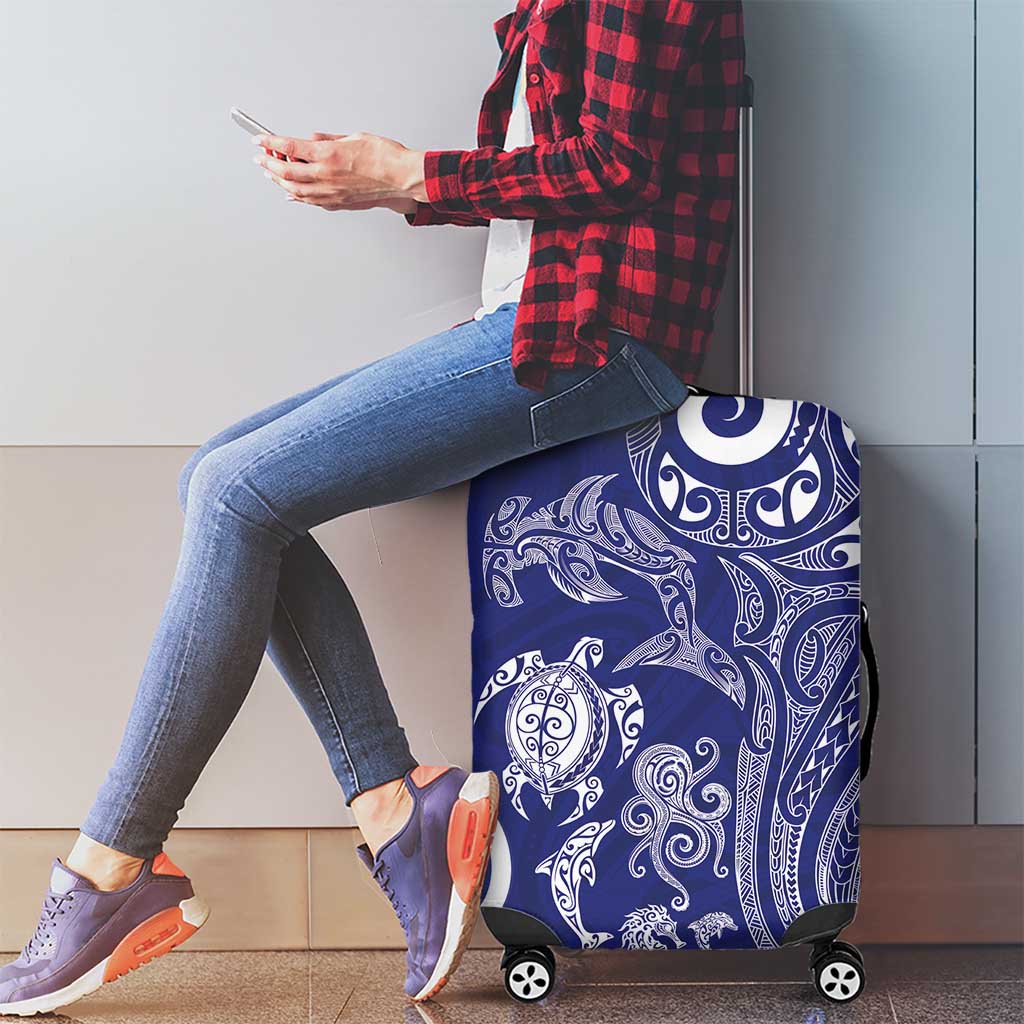 New Zealand Sea Animals with Maori Tribal Tattoo Luggage Cover Blue Color LT03 - Polynesian Pride